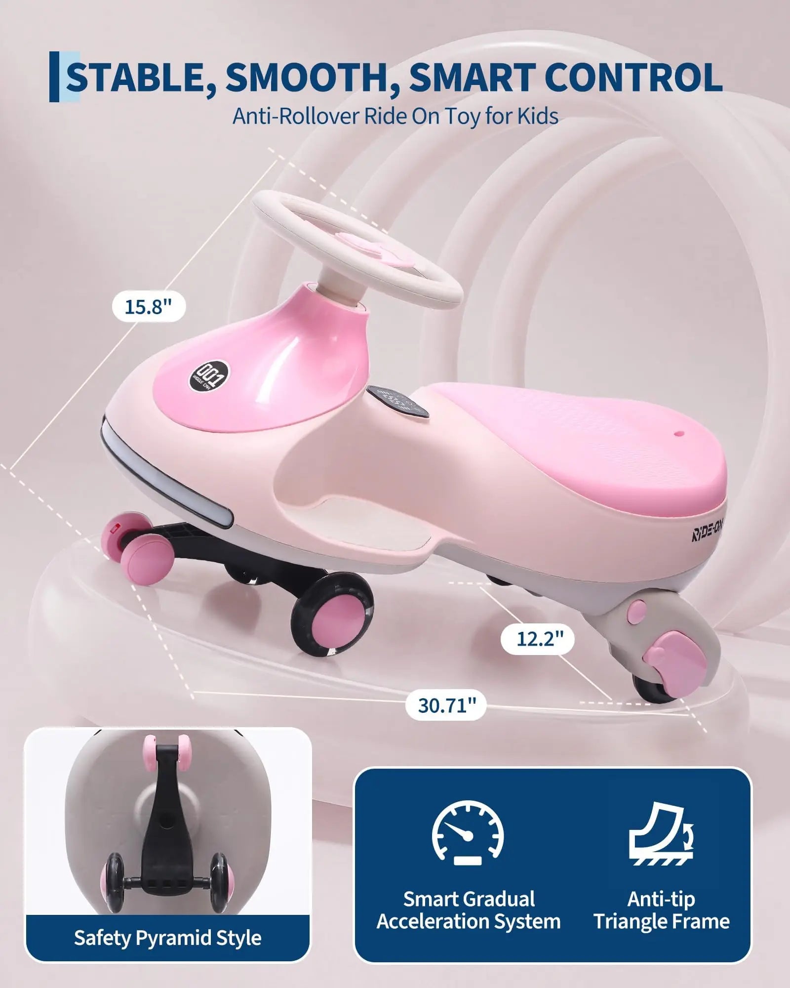 12V 2-in-1 Kids Electric Wiggle Car Ride On – Pedal & Swing, 360° Steering, Flashing Wheels, Music, Anti-Rollover, Rechargeable Battery, High Weight Capacity – Indoor Outdoor