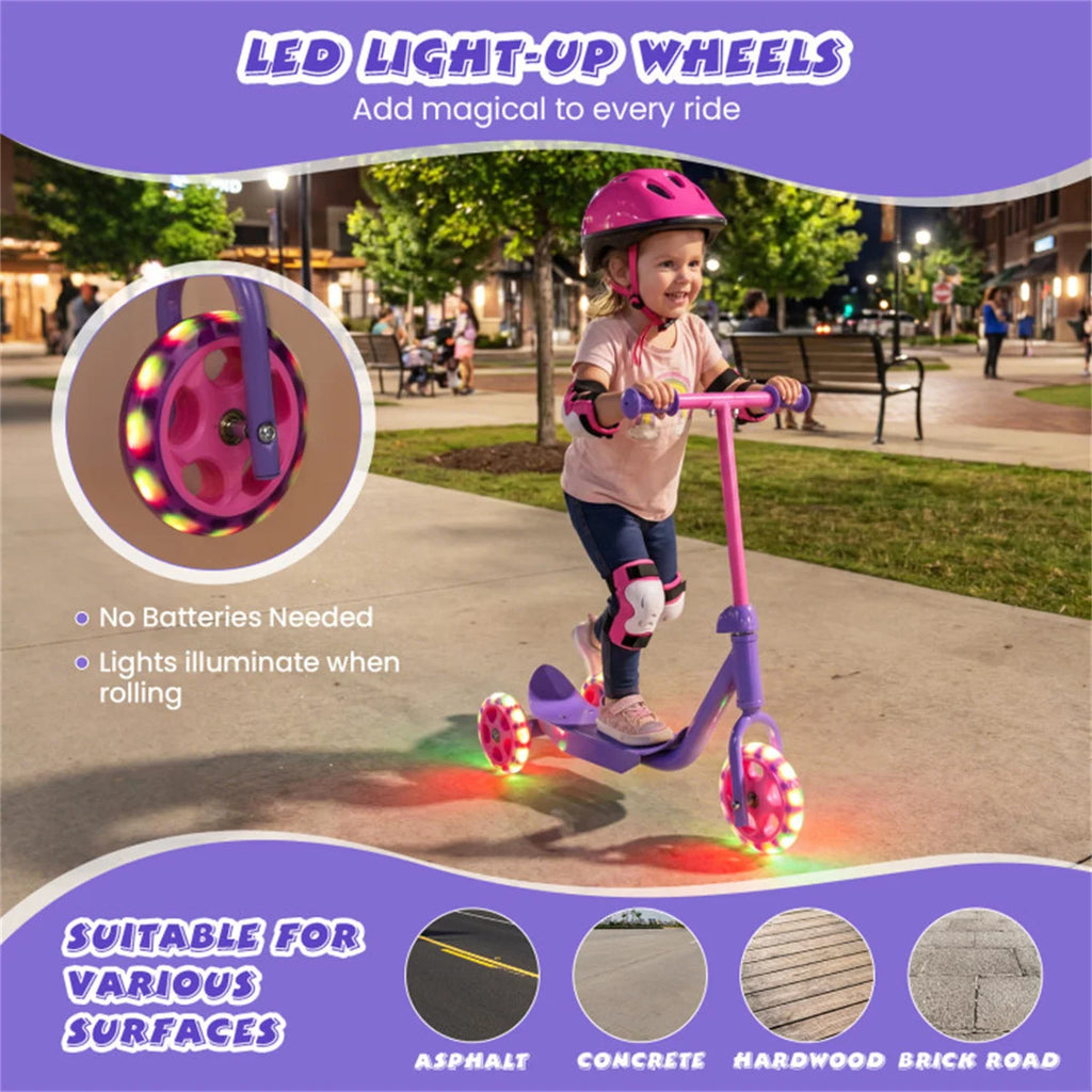 3-Wheel Toddler Scooter with LED Light-Up Wheels for Beginners Age 2+