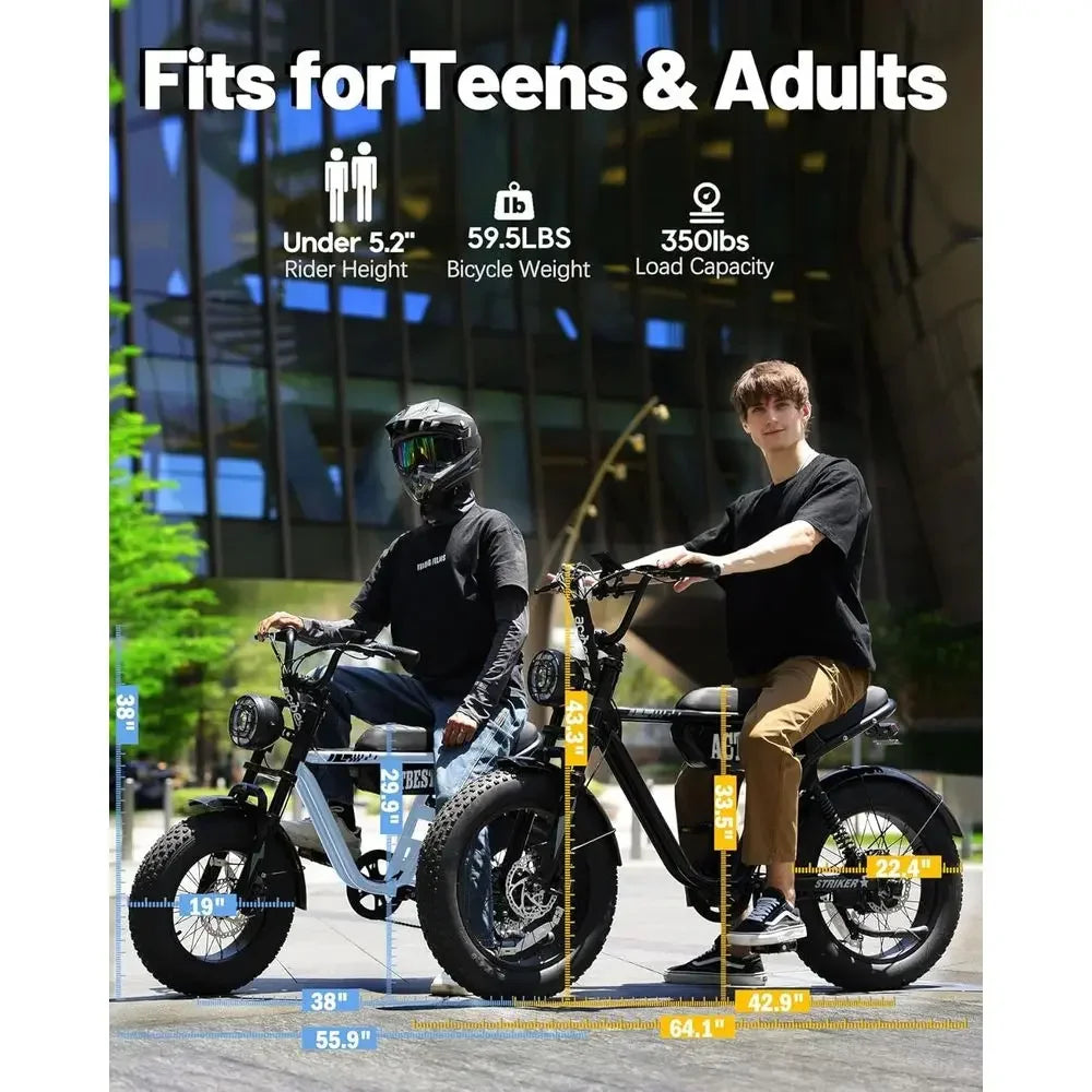 16 Adult/Teen Electric Bike: 1200W Motor, 25MPH, 55-Mile Range, Full Suspension All-Terrain