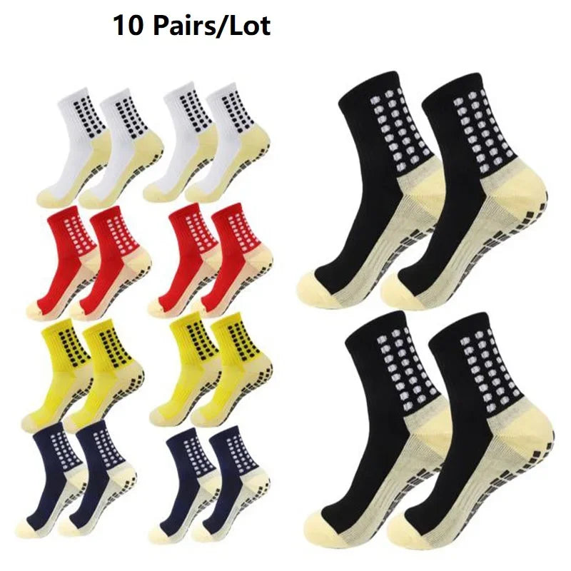 1/5/10/20 Pairs Unisex Mid Calf Sports Socks Silicone Anti Slip Dots Football Basketball Yoga Athletic Socks For Men