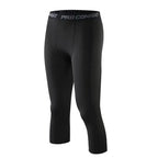 Sports Cropped Pants Running Gym Compression Elastic Waist Polyester Tight Slim All Season Men Capri Leggings