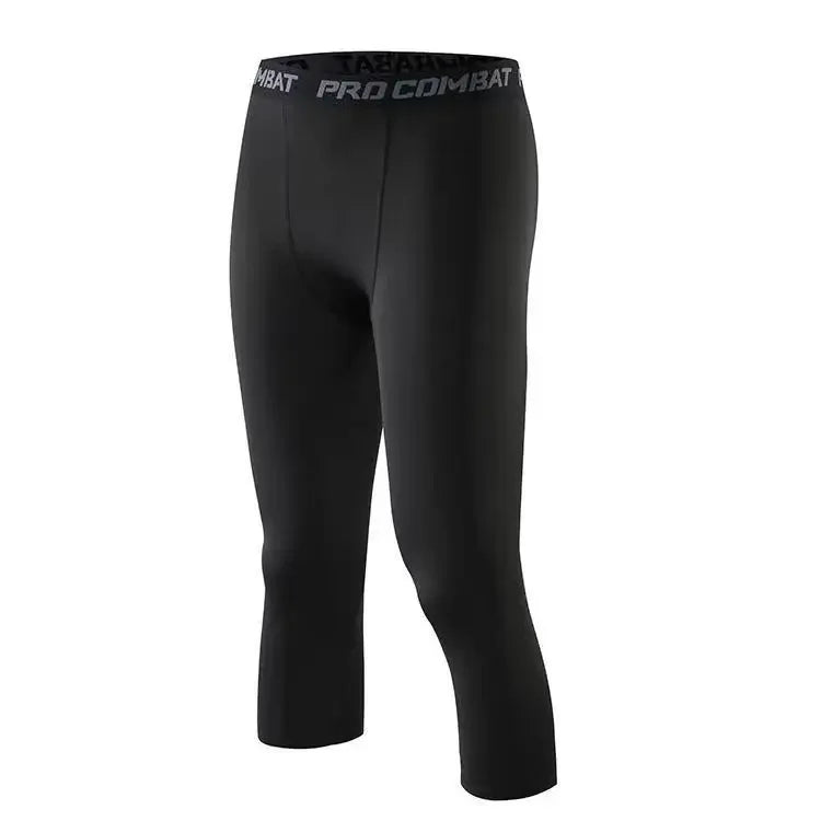 Sports Cropped Pants Running Gym Compression Elastic Waist Polyester Tight Slim All Season Men Capri Leggings
