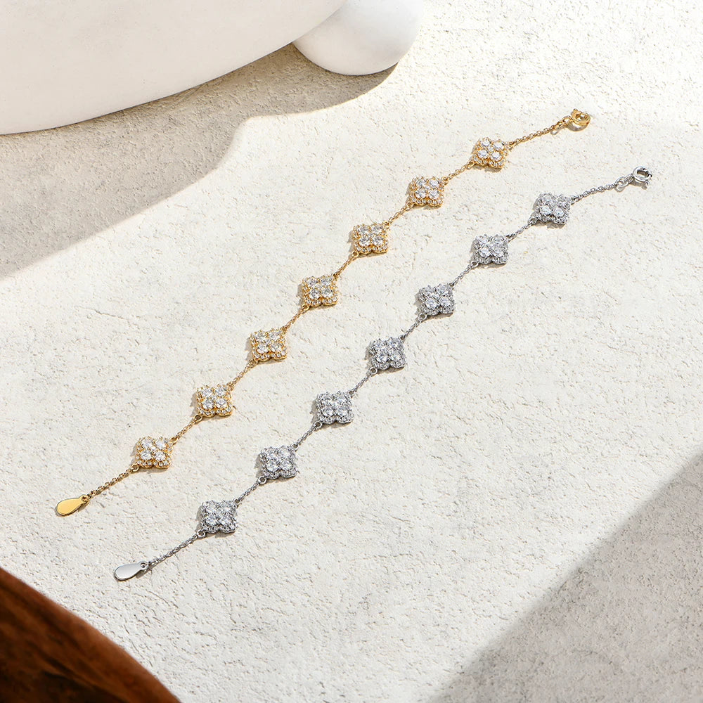ATTAGEMS Full D VVS1 Moissanite Bracelets S925 Silver Yellow Gold Plated Bracelet for Women Lucky Jewelry Shipping From the USA