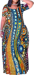 Plus Size Maxi Dress for Women Summer Casual Short Sleeve Tshirt Dresses with Pockets (XL-6XL)