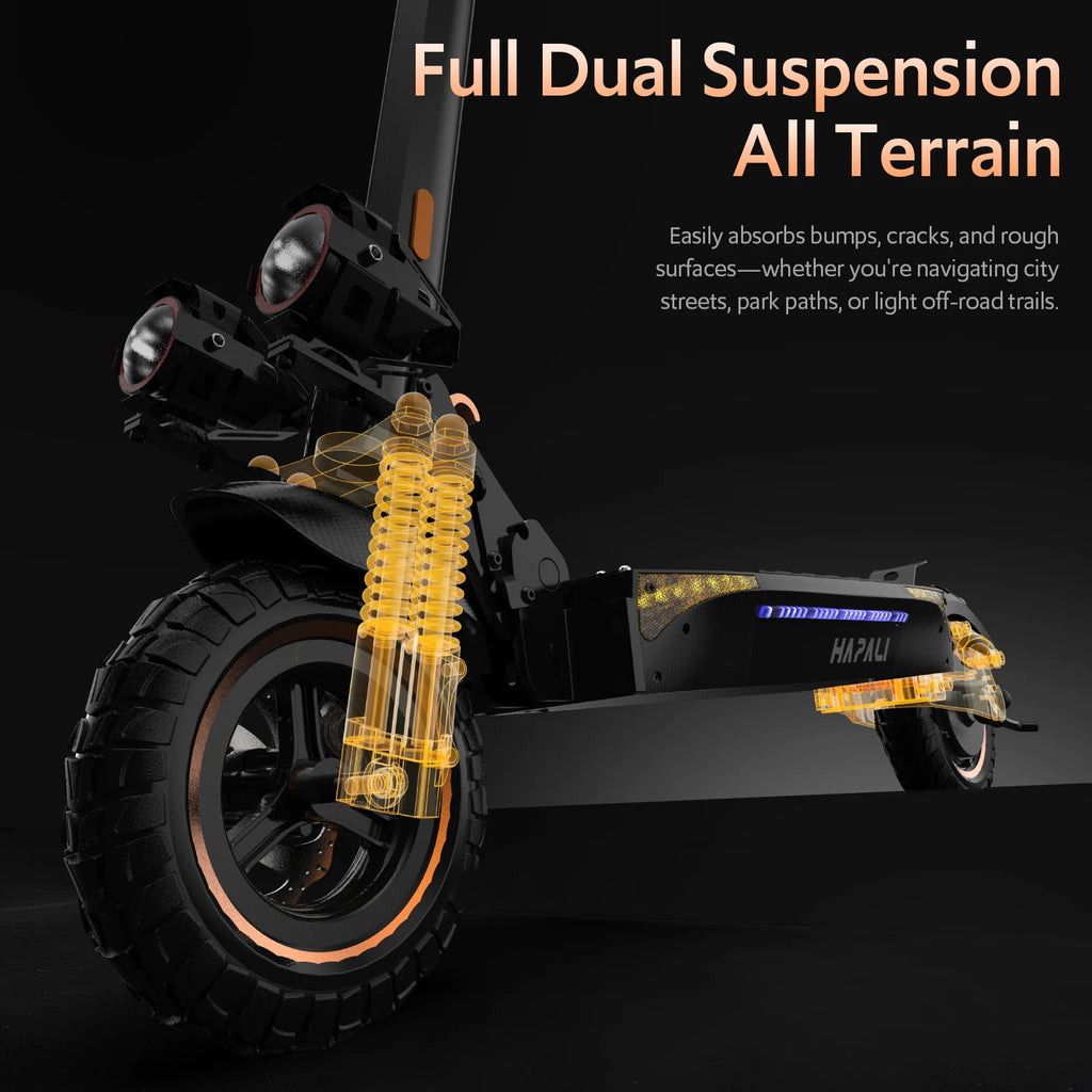 Off-Road Electric Scooter, 1200W Motor, 31 Miles Range, 31 MPH, 11' All-Terrain Tire Double Suspension Side Light Disc Brakes for Adults