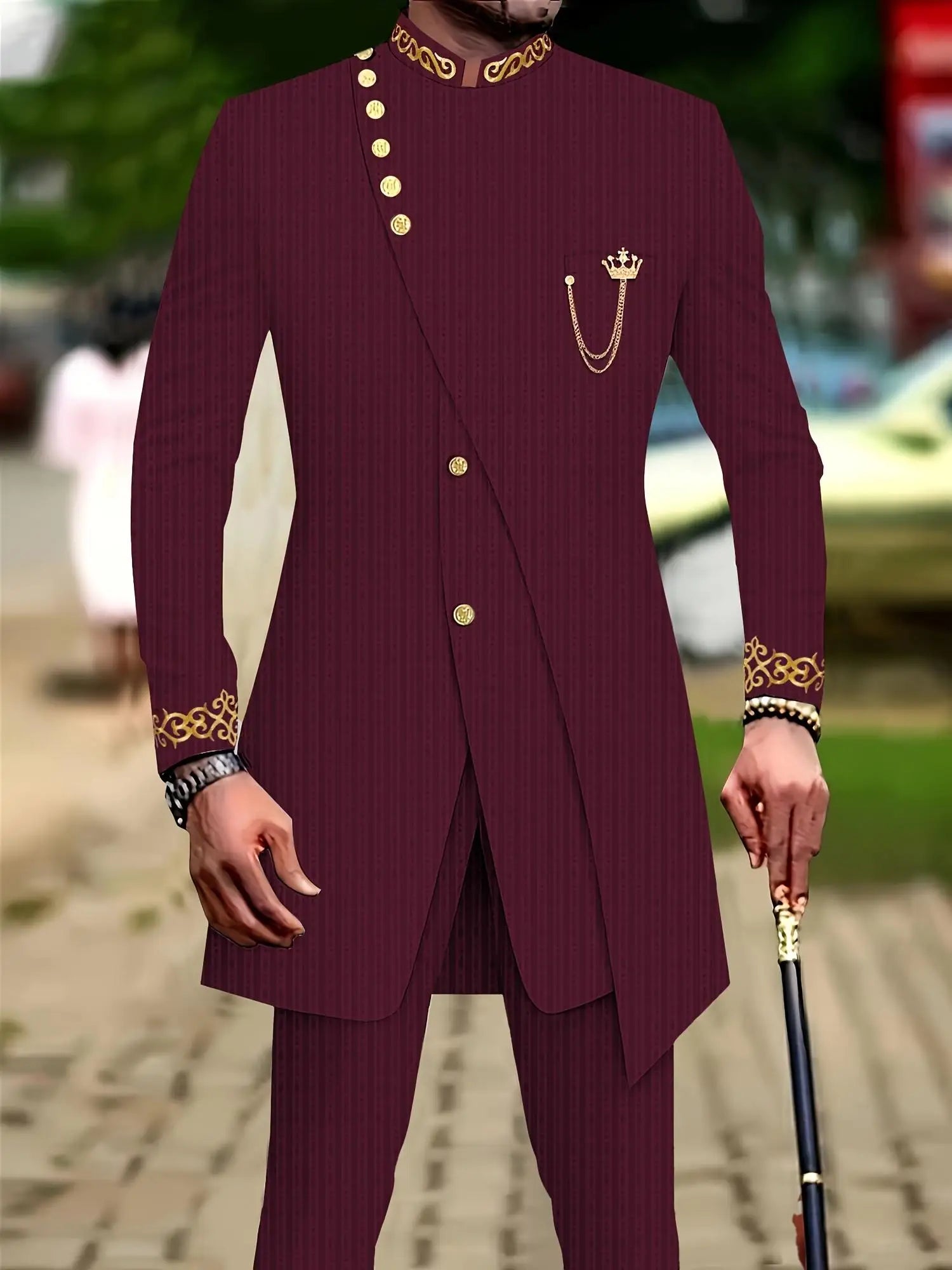 Men's fashion luxury houndstooth surplice closing dress two-piece set