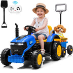 12V Kids Electric Ride On Tractor With Removable Trailer, Remote Control & Manual Drive 2 Modes, Bluetooth Music LED Light, Children Farm Ride‑on Car Toy Gift for Kids Boys Girls