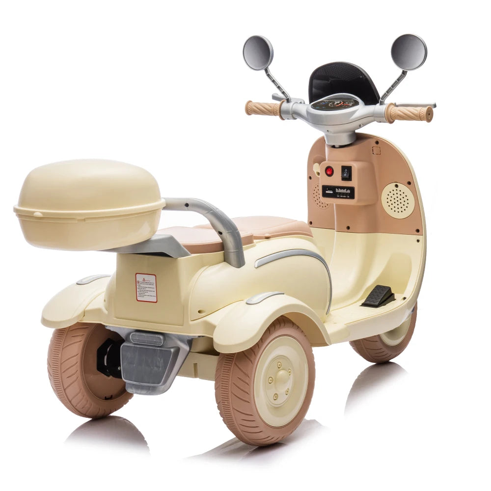 12V Two motors Kids Ride On Level Up Two-seater  Electric Motorcycle,Three-wheel Toy w/Music,Bluetooth,USB,Backseat flip adult seat,Portable Storage Hooks&Oversized  Trunk,LED Headlight  For Kids 3-6.