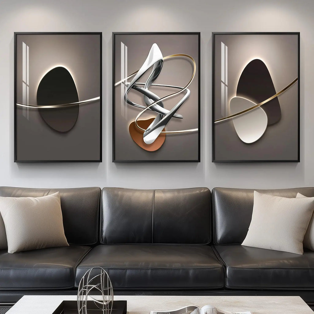 Large Framed Modern Wall Art for Living Room, 3 Piece Black and White Abstract Contemporary Pictures Artwork Decor, Geometric Luxury Bright Style Prints Paintings for Hallway and Office 24x36 Inch
