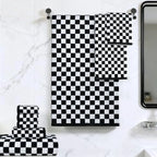 and White Towels Set of 8, Cute Checkered Towels for Bathroom Decor, 2 Bath, 2 Hand, 4 Washcloths, Cotton