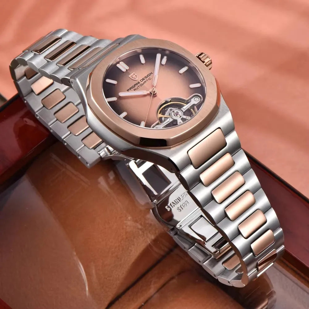 2026 New PAGANI DESIGN Men's Watches Rose Gold Luxury Automatic Watch For Men Tourbillon Mechanical Watch AR Sapphire Clock Gift