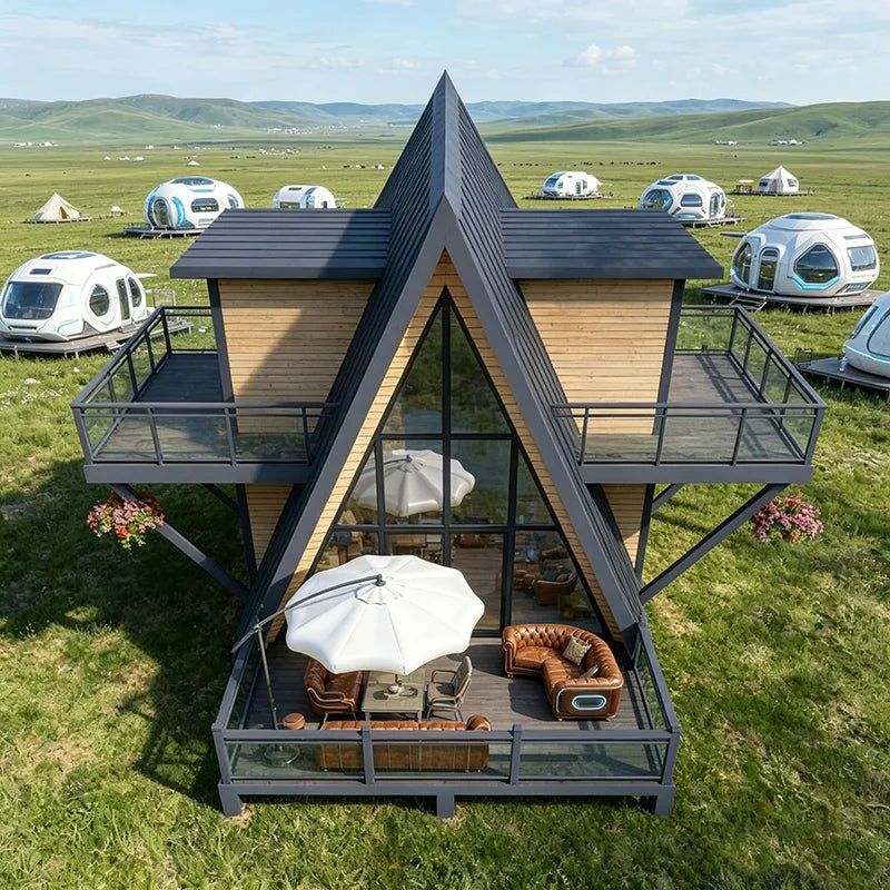 Customized A-Frame Wooden Cottage Custom Design Prefabricated Triangle Tiny House Fire-Resistant Spacious Living Outdoor Hotel