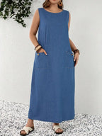 Mature Denim Plus Size Women Loose Fit Denim Sleeveless Shift Dress,Valentine's Day,Summer,Carnival,Beach,Party,Elegant Party