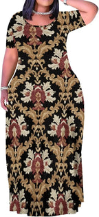 Plus Size Maxi Dress for Women Summer Casual Short Sleeve Tshirt Dresses with Pockets (XL-6XL)