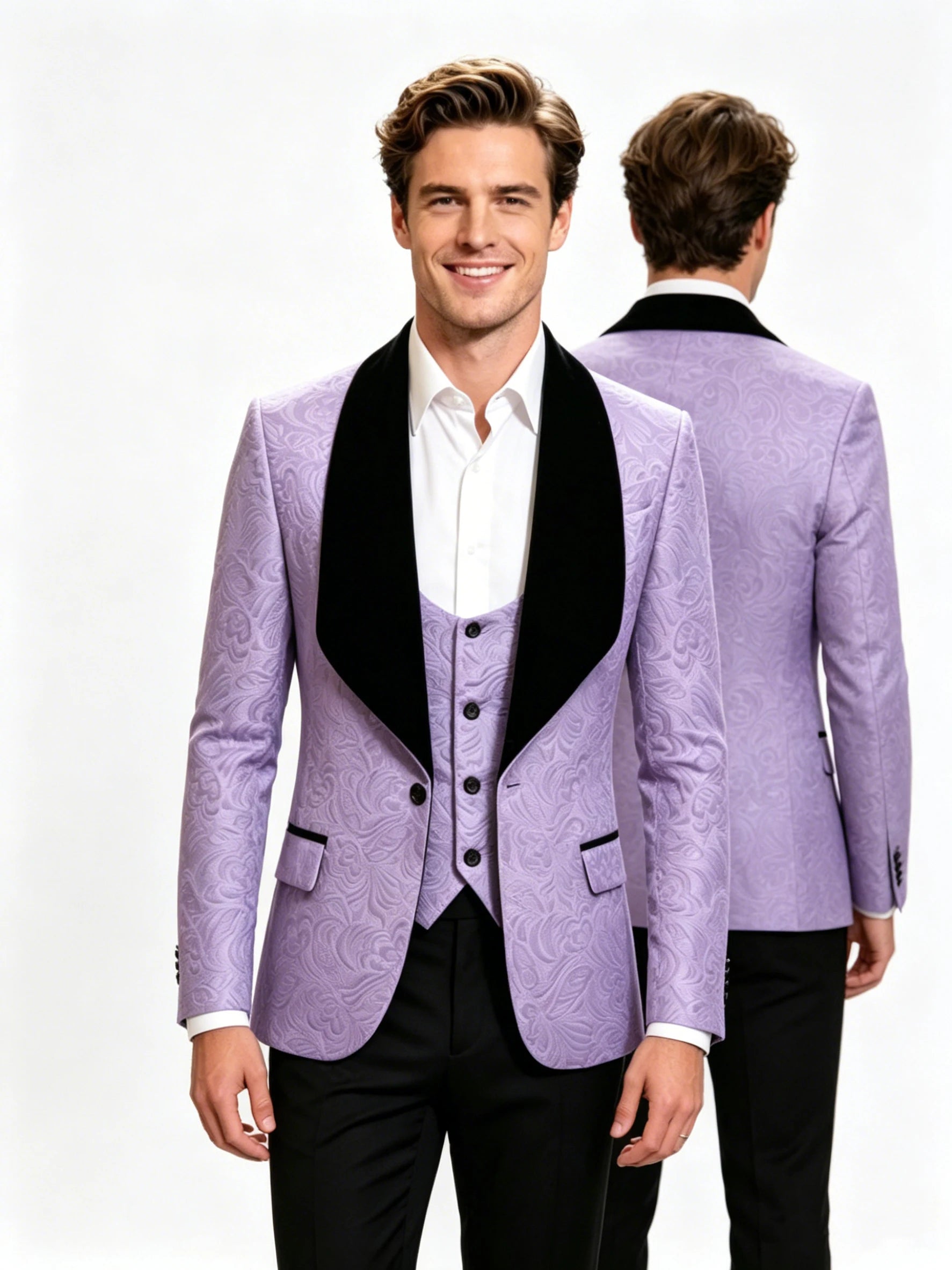 Men Suit 3 Piece Slim Fit Tuxedo for Men Paisley Suit Tux Shawl Lapel One Button Blazer Waistcoat Pant Set for Prom