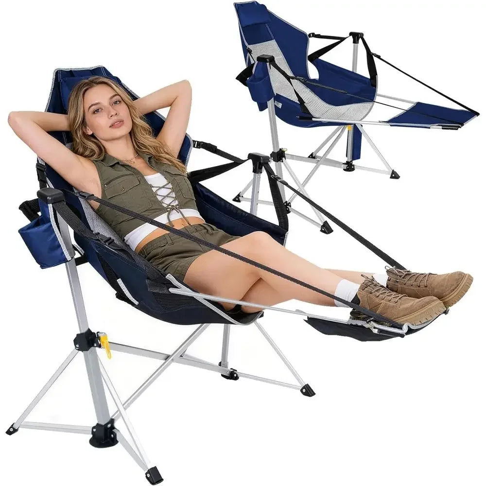 Oversized Portable Hammock Swing Chair with Adjustable Backrest, Lightweight Rocking Outdoor Seat Supports 440lbs - Blue