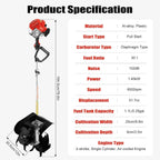Handheld Tiller Cultivator 51.7CC 2-Stroke Single-Cylinder Gasoline Engine Rototiller Gas Powered Rototillers Tool for Garden