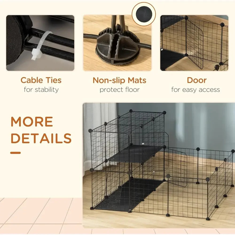 Customizable 2-Tier Metal Small Animal Playpen with Removable Mats, Ideal for Guinea Pigs, Rabbits, and Chinchillas