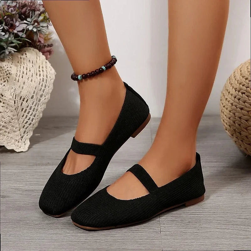Women Casual Knitted Ballet Flats Shoes 2025 Comfortable Anti-slip Strap Loafers Mary Jane Lightweight Daily Walking Sneakers