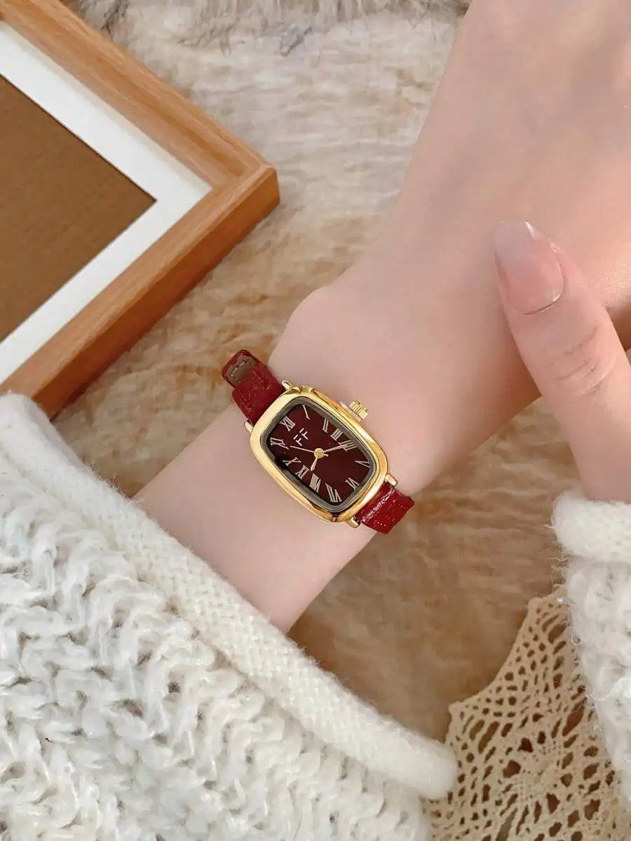 1pc Vintage Style Adjustable Strap Quartz Women's Watch, Oval Dial, Roman Numeral Markers, Compact Design, Suitable For Daily