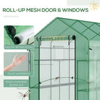 Outdoor walk-in greenhouse 7' x 5' x 6' with UV-protective green polyethylene cover, steel frame, mesh door and windows, includ