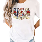 Women's Patriotic 250th Anniversary USA Print Short Sleeve T-Shirt White S-5XL Fashion Oversized Top
