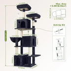 Indoor Use, Multi-Level Cat Tree in Dark Gray, with 3 Condos, Scratching Posts and Soft Extra Large Hanging Basket