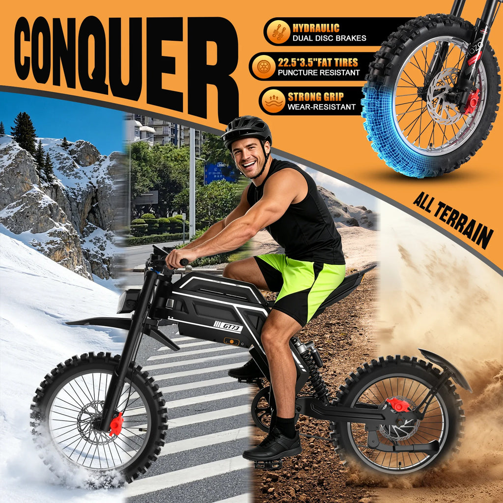 Electric Bike GT73 Off-Road Ebike 70Kmh 3000W Brushless Motor 58V30AH Lithium Battery New In Ebike Adult Electric Motorcycle