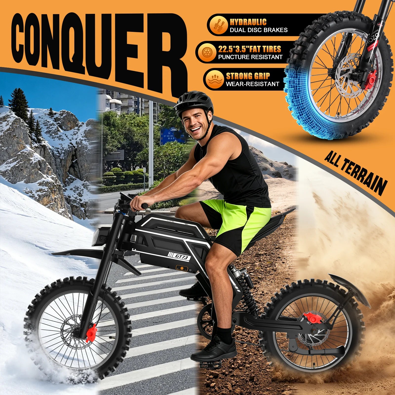 Electric Bike GT73 Off-Road Ebike 70Kmh 3000W Brushless Motor 58V30AH Lithium Battery New In Ebike Adult Electric Motorcycle