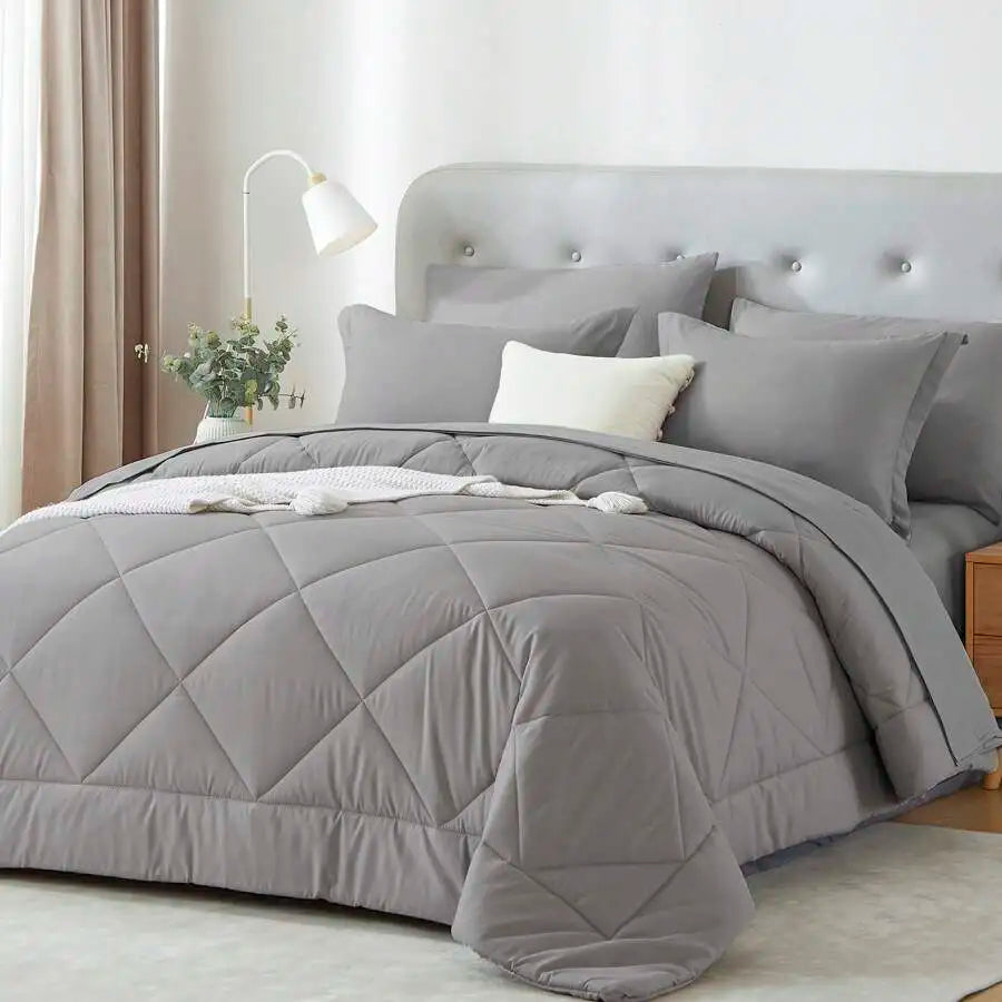 5/7 Piece Solid Color Bed Comforter Set Queen, Creative Geometric Pattern Design, Soft And Comfortable Summer Bedding Set