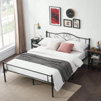 Twin Full Queen Metal Bed Frame With Headboard 1800lbs NoiseFree Steel Platform, 13 Underbed Storage Industrial Chic Design, No