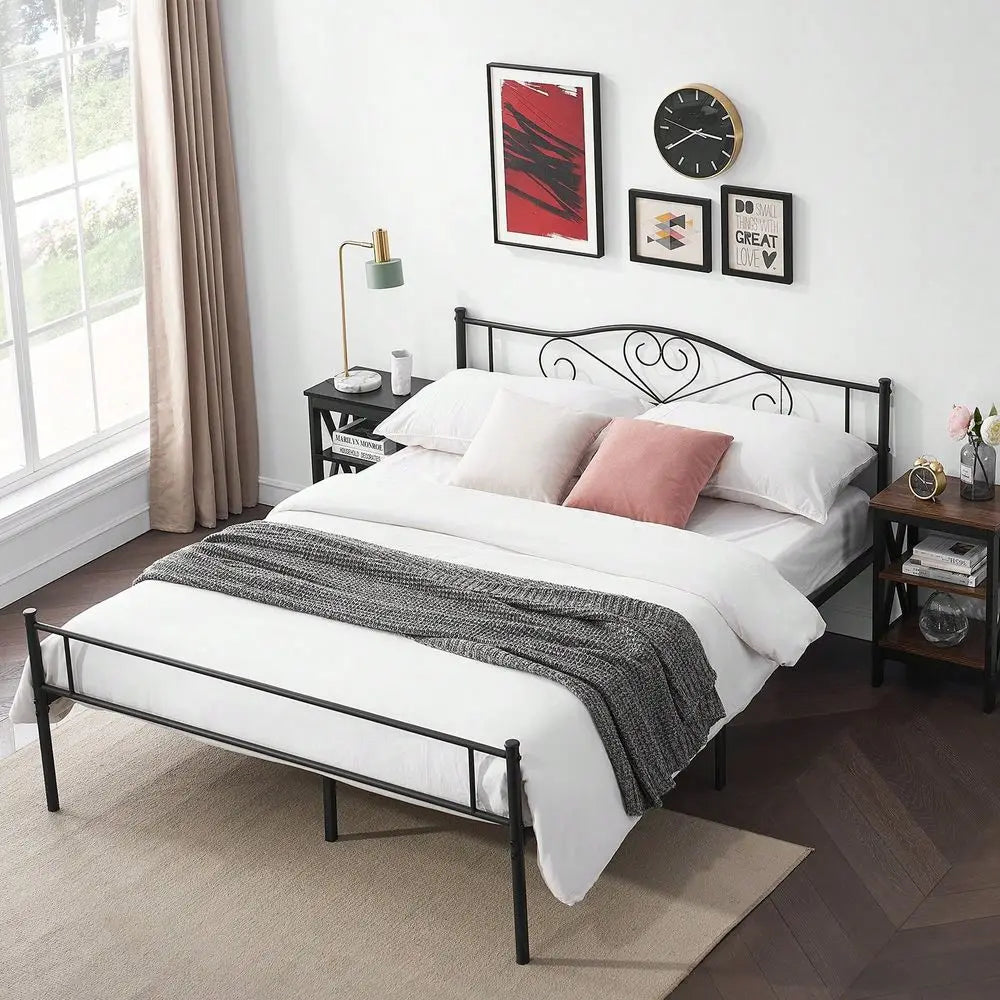 Twin Full Queen Metal Bed Frame With Headboard 1800lbs NoiseFree Steel Platform, 13 Underbed Storage Industrial Chic Design, No