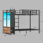 Itaar Metal Bunk Bed Twin Over Twin with Hall Tree, Power Outlet, LED Bunk Bed with 4 Storage Ders, Bed with Saety Guardrail & L