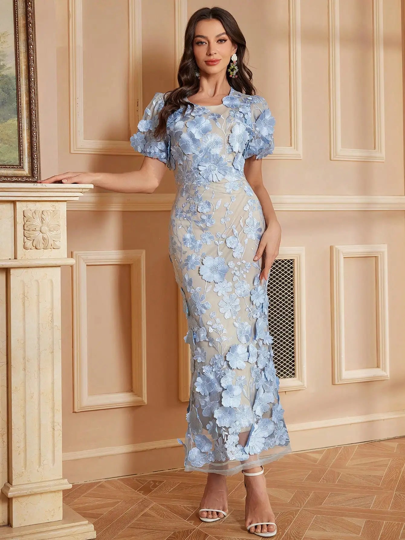 Women Floral Embroidered Lace Dress Evening Party Wedding Guest