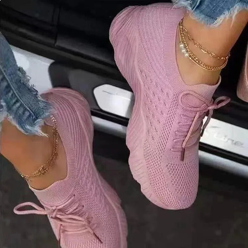 Women's Breathable Lace Up Casual Sneakers Lightweight Vulcanized Running Shoes Ladies Flats Spring Walking Sneakers