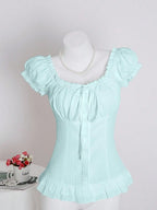 Womens Summer Solid White Ruffle Short Sleeve Blouse