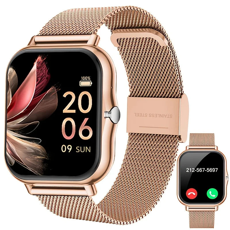 Full Touchscreen Smartwatch for Men and Women, Wireless Bluetooth for Making/answering Calls, 100+ Sports Modes, Weather, Stopwatch, Timer, Alarm Clock, Alloy Case, Stainless Steel Strap, Stylish and Minimalist Design, Compat