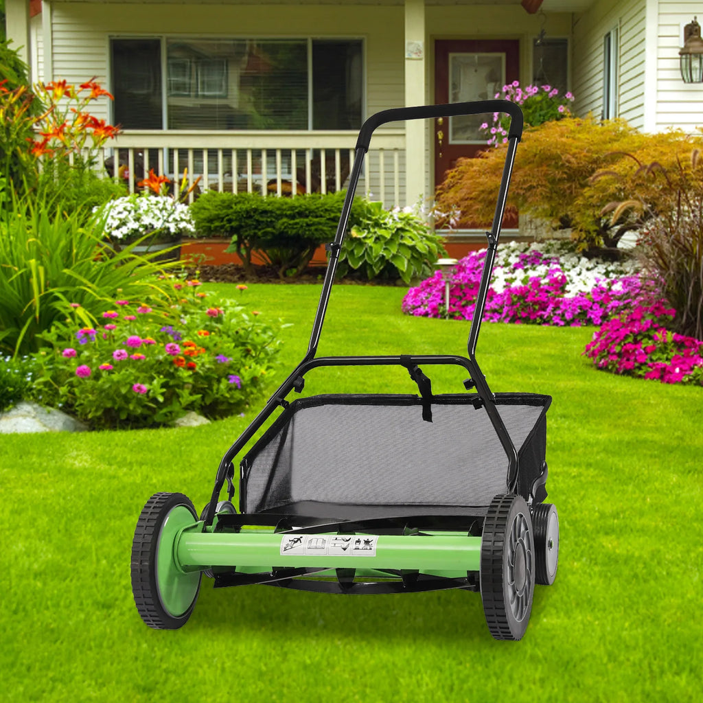 20 Inch 5-Blade Push Reel Lawn Mower with Grass Catcher Manual Push Mower with Adjustable Cutting Height 2.5 Inch Max, 4 Wheels Reel Mower for Small Area Yards (20 Inch)