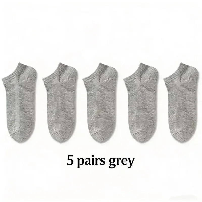 5 Pairs Women's Summer No-Show Socks - Breathable Cotton Low-Cut Socks, 3 Solid Colors for Effortless Outfits & Cool Comfort