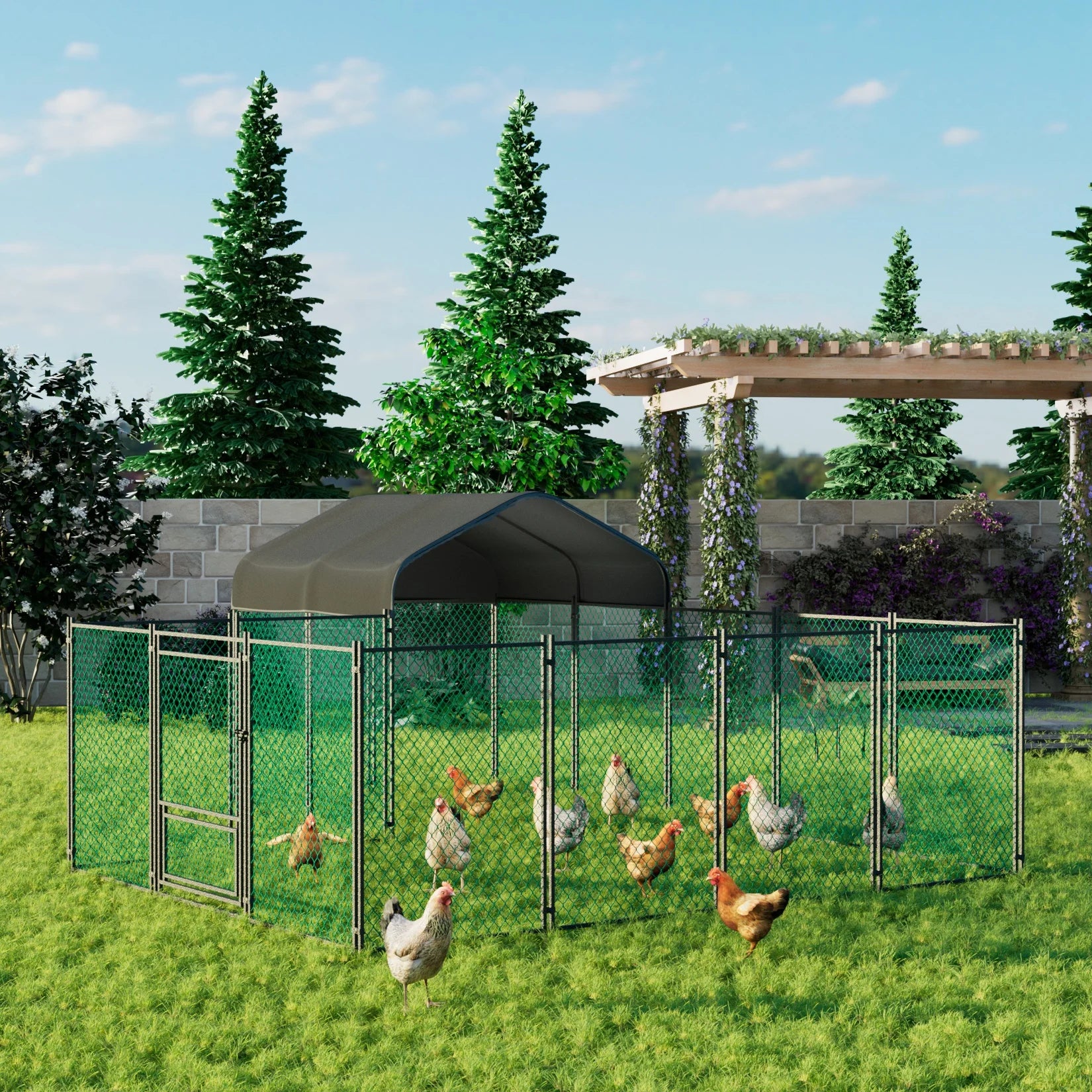 Large Metal Chicken Coop Cage Chicken Run with Waterprrof Cover Walk-in Cage Kennels Poultry House for Outdoor Hens Ducks Gooses