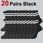 6/10/20 Pairs Men Women Striped Round Neck Socks Spring Autumn Breathable Odor Proof Sweat Absorbing All-Season Casual Socks