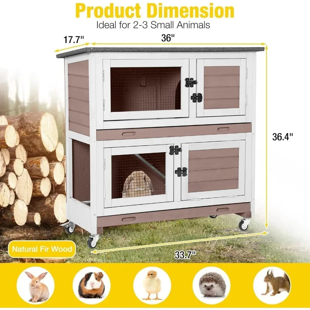 2-Story Indoor-Outdoor Pet House with Wheels for Rabbits and Guinea Pigs