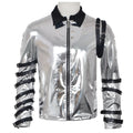 A person named Michael imitates costumes cosplay costumes performance costum silver leather jackets Halloween stage costum