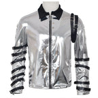 A person named Michael imitates costumes cosplay costumes performance costum silver leather jackets Halloween stage costum