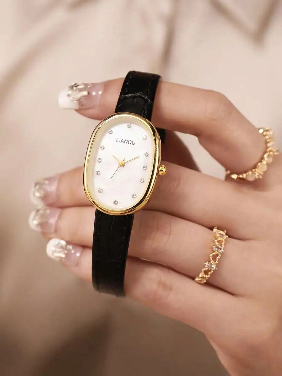 LIANDU LIANDU Vintage Fashion Minimalist Casual Women's Watch, Oval Case, PU Strap, Exquisite Small Dial, Elegant And Charming,
