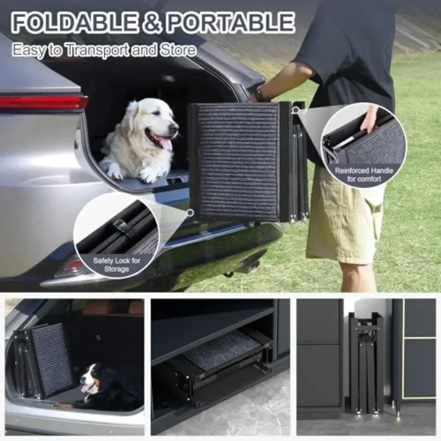 Dog Ramp for Car: 63 Long 17 Wide Portable Folding Ramp for Large Dogs, Non-Slip Rug Surface, SUV/Truck Use, Supports up to 250