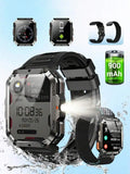 Smart Watch For Men Women, 2.01in HD Touch Screen Smartwatch With Heart Rate Sleep Monitor Compass Flashlight, Waterproof Sport