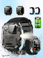 Smart Watch For Men Women, 2.01in HD Touch Screen Smartwatch With Heart Rate Sleep Monitor Compass Flashlight, Waterproof Sport
