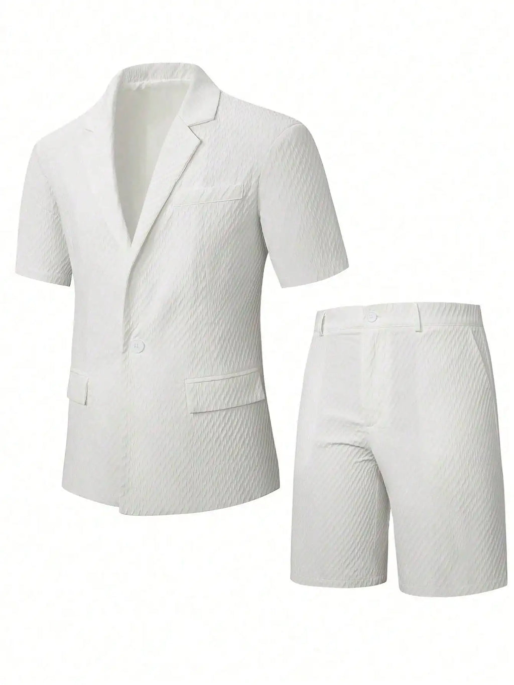 2pcs Men's Short Sleeve Suit Jacket And Shorts Set, Casual And Fashionable Daily Wear, Suitable As Gift For Male Friends