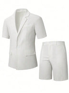 2pcs Men's Short Sleeve Suit Jacket And Shorts Set, Casual And Fashionable Daily Wear, Suitable As Gift For Male Friends